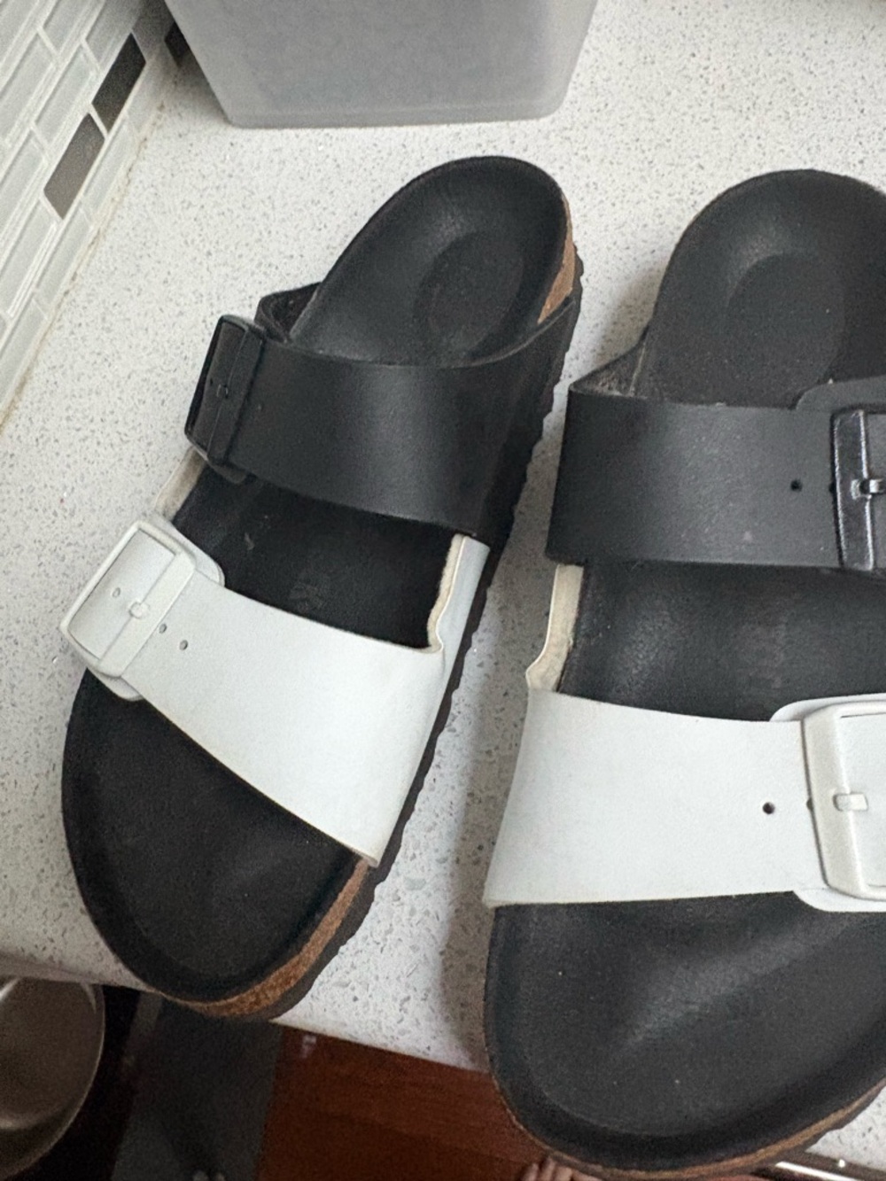 Birkenstock Two-Tone Black and White Arizona Sandals - Picture 8 of 9